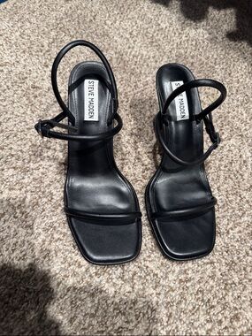 Steve Madden Black Strappy Square-Toe Heels